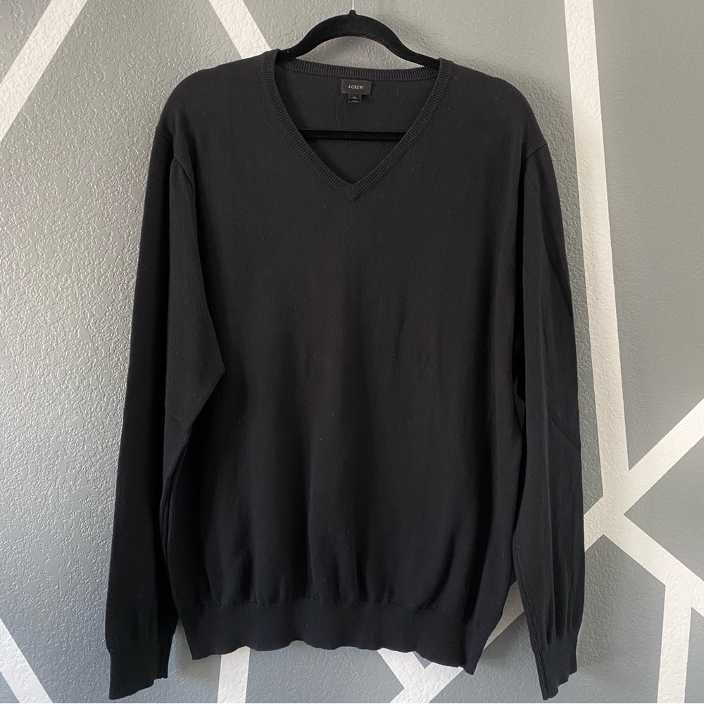 J. Crew V Neck Sweater XL Black Cotton Cashmere Blend